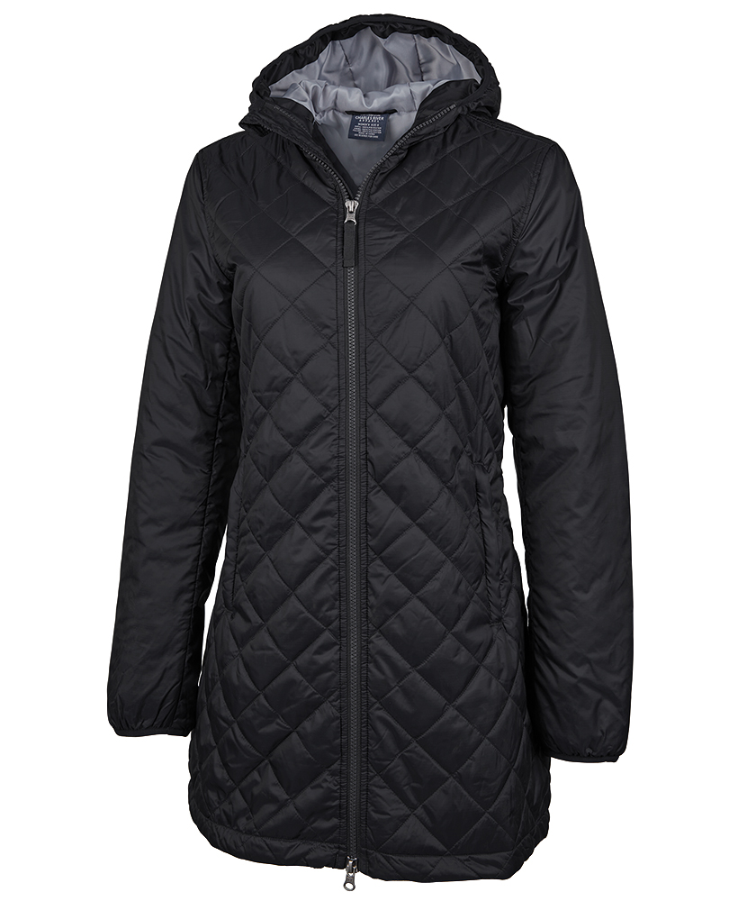 Charles River Apparel Women's Lithium Quilted Hooded Parka in Black 2 inch Quilt